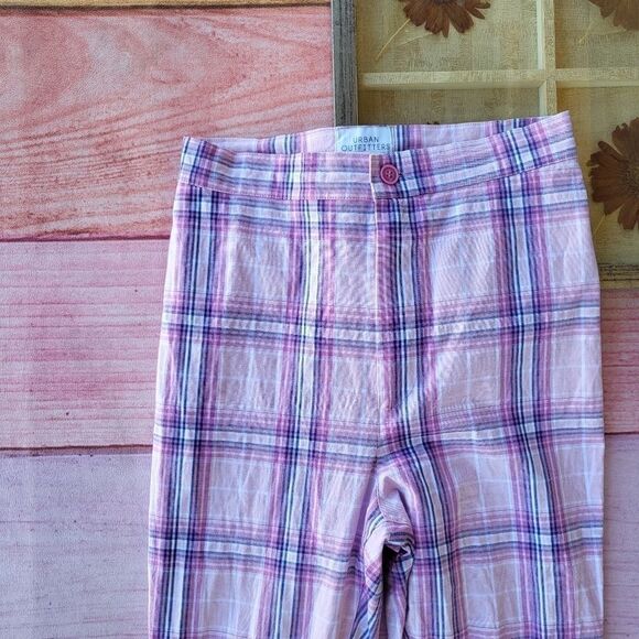 Urban Outfitters‎ Ingrid Purple Plaid High Waist Skinny Cropped Pants 10US - Picture 3 of 6